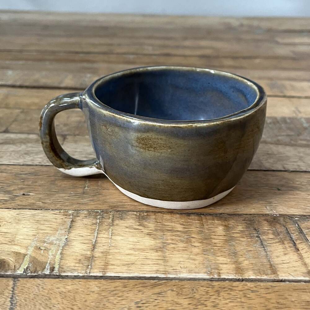 Studio Art Pottery Ceramic Mug Blue Interior w/ Brown Outer Reactive Glaze